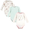 Hudson Baby Essential All-cotton Long-sleeve Bodysuit Triple Pack In Blue