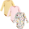 Hudson Baby Essential All-cotton Long-sleeve Bodysuit Triple Pack In Multi