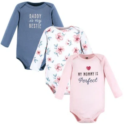 Hudson Baby Essential All-cotton Long-sleeve Bodysuit Triple Pack In Pink