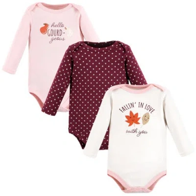 Hudson Baby Essential All-cotton Long-sleeve Bodysuit Triple Pack In Pink