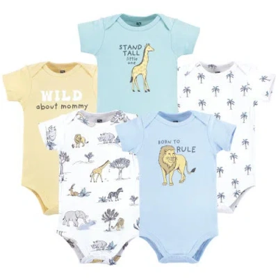 Hudson Baby Essential Cotton Bodysuits 5-piece Set In Blue