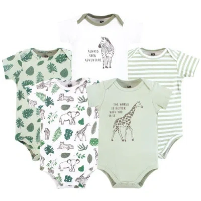 Hudson Baby Essential Cotton Bodysuits 5-piece Set In Green