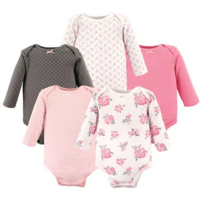 Hudson Baby Everyday Long-sleeve Cotton Bodysuits Bundle Of 5 In Pink