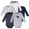 Hudson Baby Five-piece Collection Of Long-sleeve Cotton Bodysuits In Blue