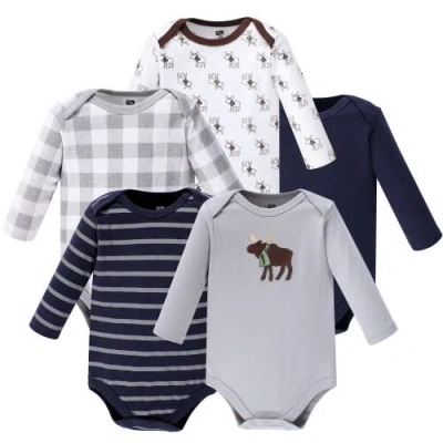 Hudson Baby Five-piece Collection Of Long-sleeve Cotton Bodysuits In Blue