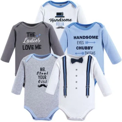Hudson Baby Five-piece Collection Of Long-sleeve Cotton Bodysuits In Blue