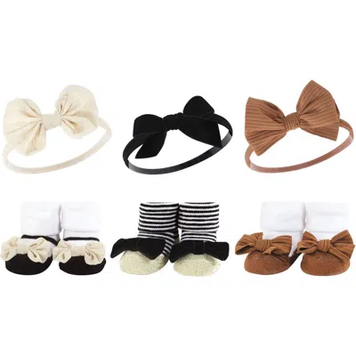 Hudson Baby Headband & Socks Giftset In Black Stripe Neutrals