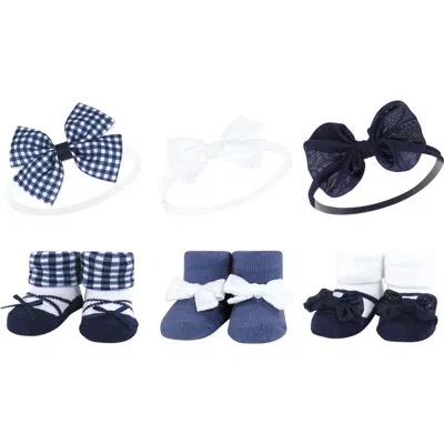 Hudson Baby Headband & Socks Giftset In Navy Gingham
