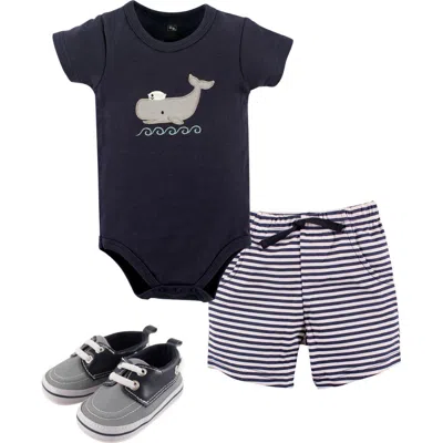 Hudson Baby Little Gent's Soft Cotton Bodysuit, Shorts & Footwear 3pk In Multi