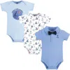 Hudson Baby Little Soft Cotton All-in-one Outfits, Set Of 3 In Blue
