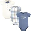 Hudson Baby Little Soft Cotton All-in-one Outfits, Set Of 3 In Blue
