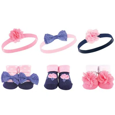 Hudson Baby Perfect Pair Headband & Socks Gift Pack (baby) In Pink Navy Flower