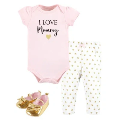 Hudson Baby Soft Cotton Collection Bodysuit, Pants, And Footwear Collection In Pink