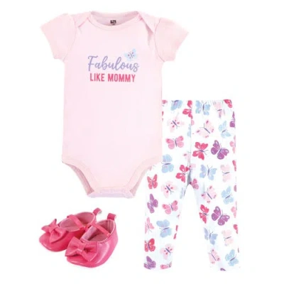 Hudson Baby Soft Cotton Collection Bodysuit, Pants, And Footwear Collection In Pink