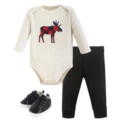 Hudson Baby Three-piece Long-sleeve Bodysuit Outfit With Pants And Footwear In Neutral