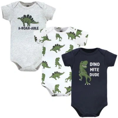 Hudson Baby Triple Pack Of Essential Cotton One-piece Rompers In Blue