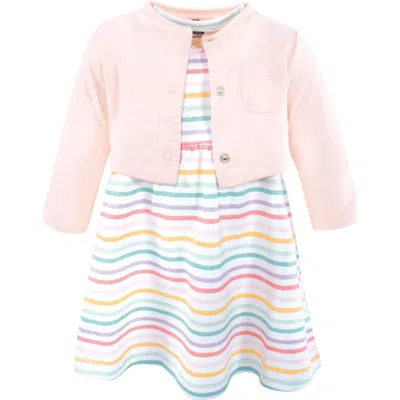 Hudson Baby Two-piece Cotton Dress And Knit Cardigan Set In Multi