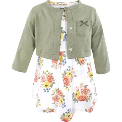 Hudson Baby Two-piece Cotton Dress And Knit Cardigan Set In Green