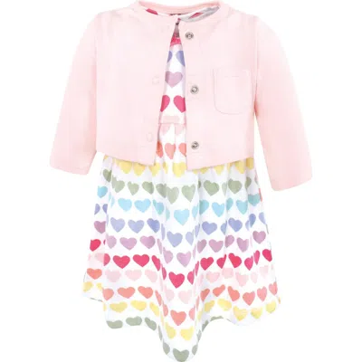 Hudson Baby Two-piece Cotton Dress And Knit Cardigan Set In Multi