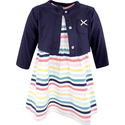 Hudson Baby Two-piece Cotton Dress And Knit Cardigan Set In Multi