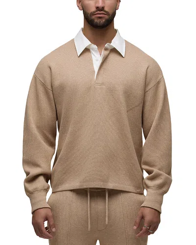Hudson Contrast Collar Cotton Blend Polo Shirt In Brown