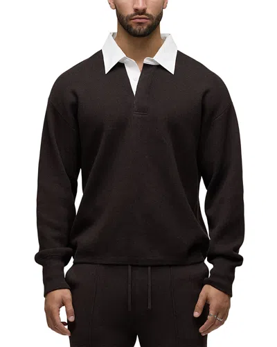 Hudson Contrast Collar Cotton Blend Polo Shirt In Brown
