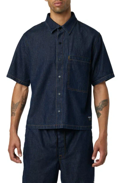 HUDSON CROP SHORT SLEEVE DENIM SNAP FRONT SHIRT