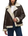 Hudson Vegan Leather Sherpa Jacket In Brown
