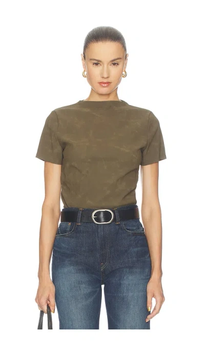 Hudson Faux Suede Short Sleeve Ruched Top In Brown