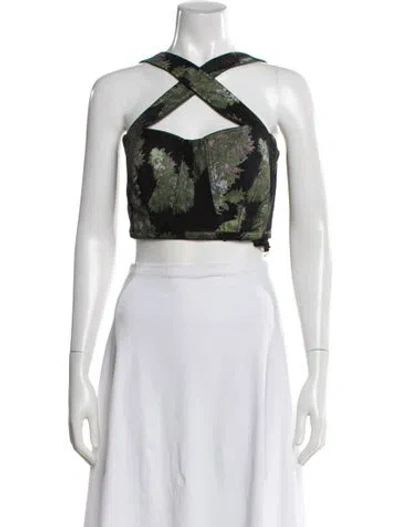 Pre-owned Hudson Floral Print Halterneck Crop Top In Green