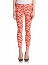 Hudson Floral Print Nico Mid Rise Skinny Ankle Jeans In Red In Red