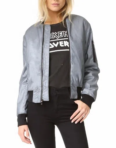 HUDSON GENE METALLIC PUFFY BOMBER JACKET IN DUSTED SILVER