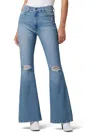 HUDSON HEIDI WOMENS HIGH RISE DESTROYED FLARE JEANS