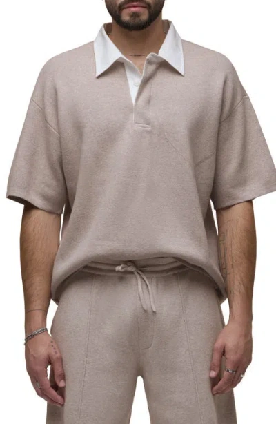 Hudson Jeans Contrast Collar Cotton & Cashmere Polo In Neutral