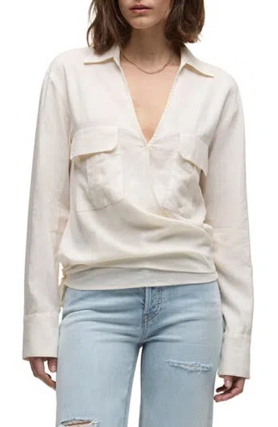 Hudson Jeans Cotton Blend Wrap Shirt In White