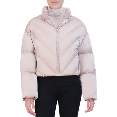 Hudson Jeans Cropped Chevron Quilted Puffer Jacket In Rose