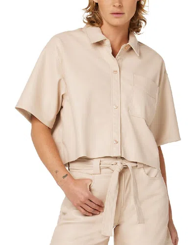 Hudson Jeans Cropped Oversized Button Down Shirt In Brown