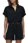 Hudson Jeans Drawstring Hem Crop Button-up Shirt