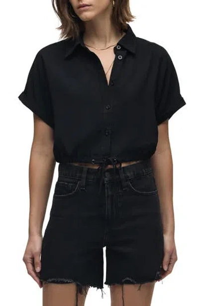 Hudson Jeans Drawstring Hem Crop Button-up Shirt