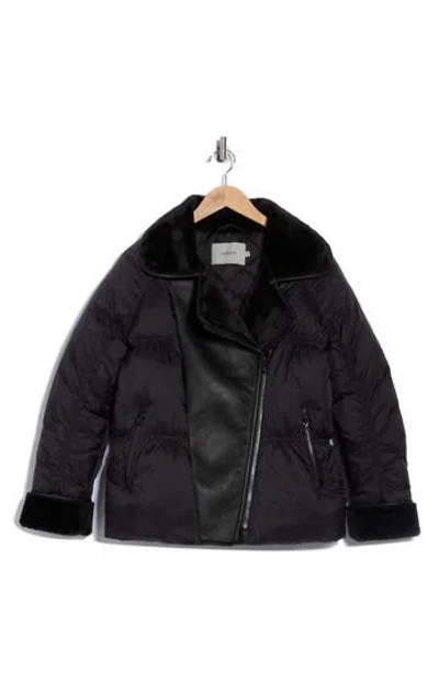 Hudson Jeans Faux Fur Collar Quilted Bomber Jacket In Black