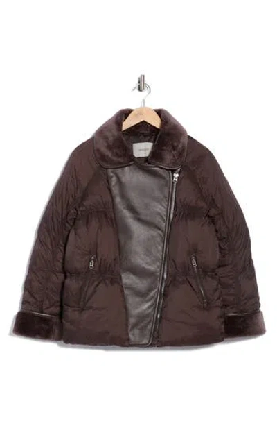 Hudson Jeans Faux Fur Collar Quilted Bomber Jacket In Brown