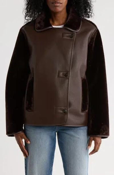 Hudson Jeans Faux Leather & Faux Shearling Jacket In Brown