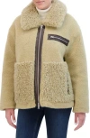 Hudson Jeans Faux Leather & Faux Shearling Zip-up Jacket In Natural