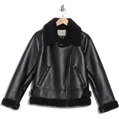 Hudson Jeans Faux Shearling & Faux Leather Moto Jacket In Black