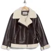 Hudson Vegan Leather Sherpa Jacket In Brown