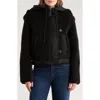 Hudson Jeans Faux Shearling Hooded Cropped Jacket In Black