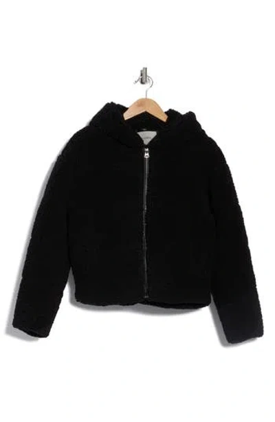Hudson Jeans Faux Shearling Hooded Jacket In Black