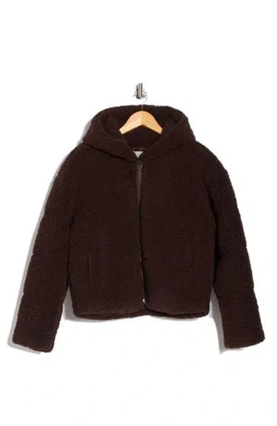 Hudson Jeans Faux Shearling Hooded Jacket In Brown