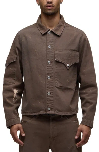 Hudson Jeans Flap Cotton Shirt Jacket In Brown