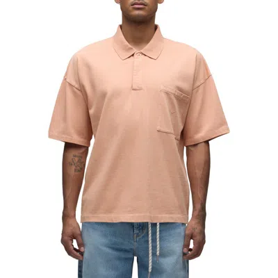 Hudson Jeans Heavyweight Cotton Pocket Polo In Peach Bloom